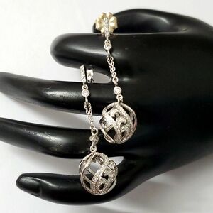 Sterling Silver 925 Twisted Dangle Bead Earrings